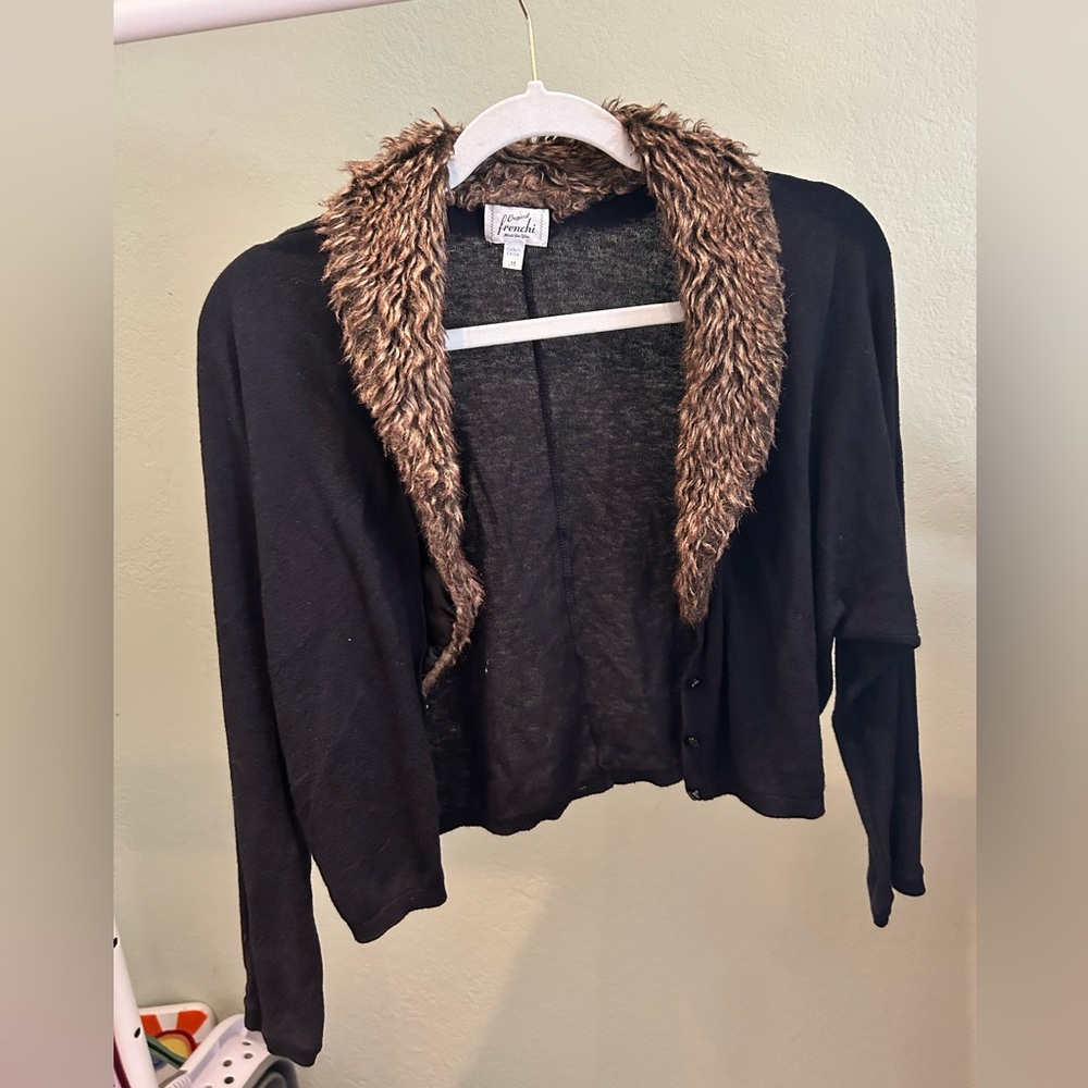 Fur Neck Cropped Cardigan Size M